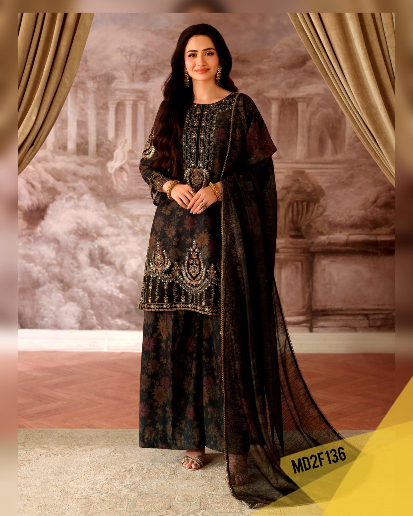 MOHAGNI BLACK PRINTED EMBROIDERED LAWN