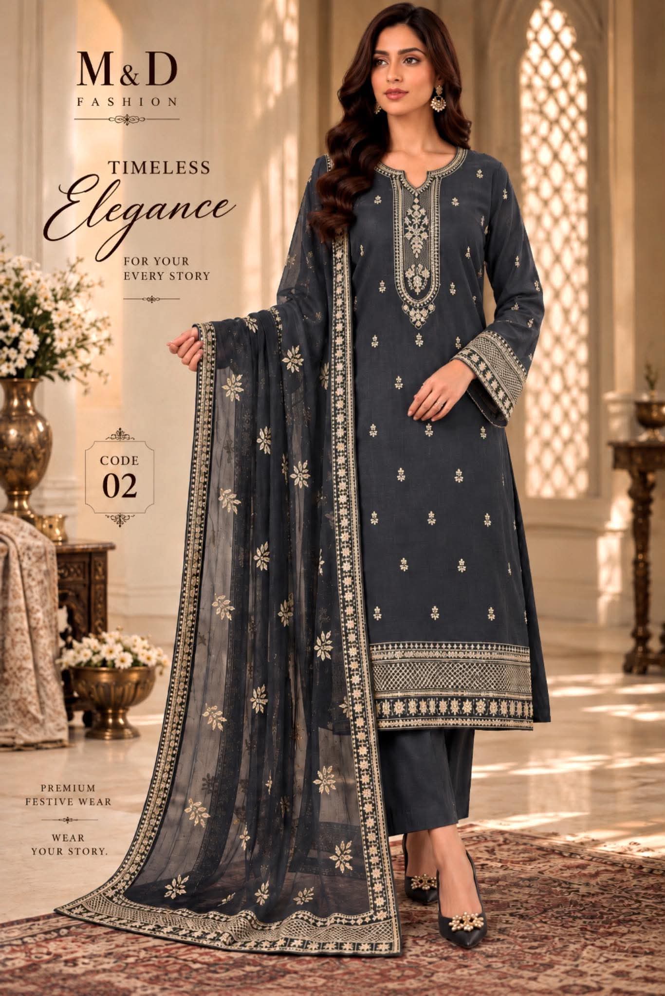 MAHIRA 02 CHARCOAL GREY LAWN COTTON