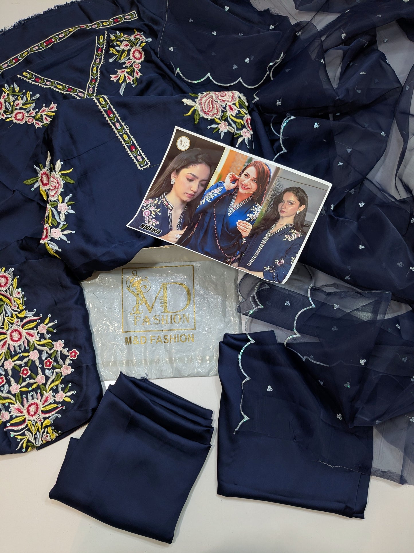 AINA ASIF BLUE INSPIRED SILK 3 PIECE DRESS