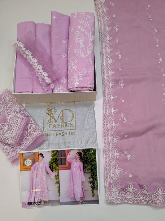 MAHIRA LUXURY LAWN PINKISH MOUVE WITH WHITE EMBROIDERY