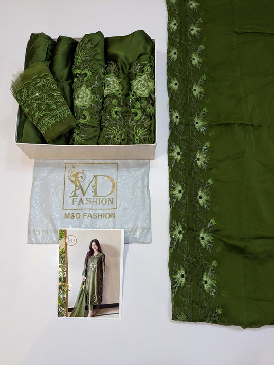 MAHIRA NOOR SILK GREEN EMBROIDERED 3PCS