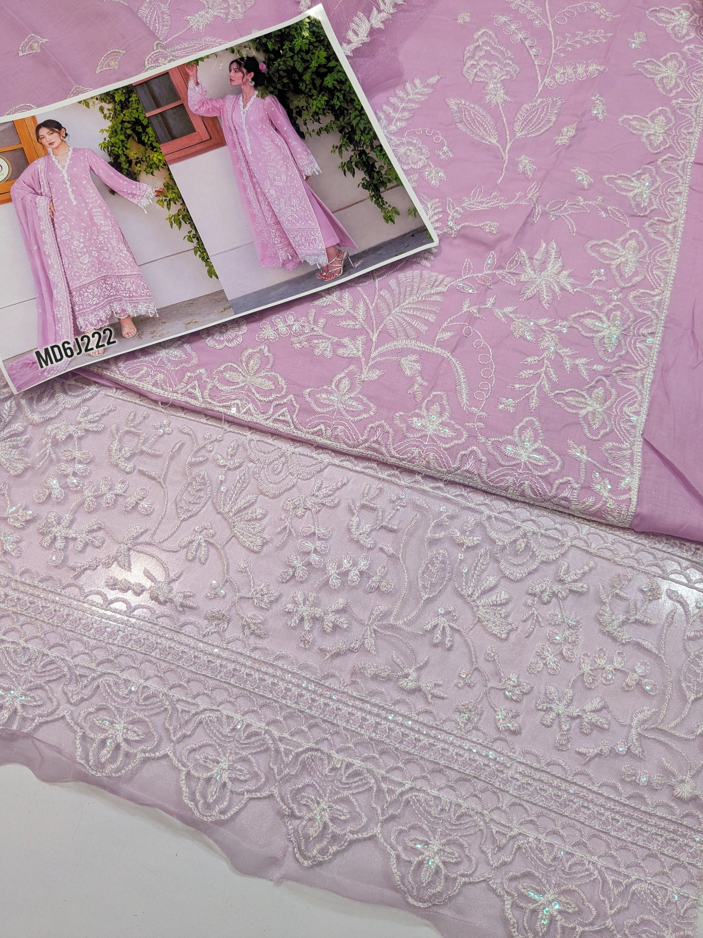 MAHIRA LUXURY LAWN PINKISH MOUVE WITH WHITE EMBROIDERY
