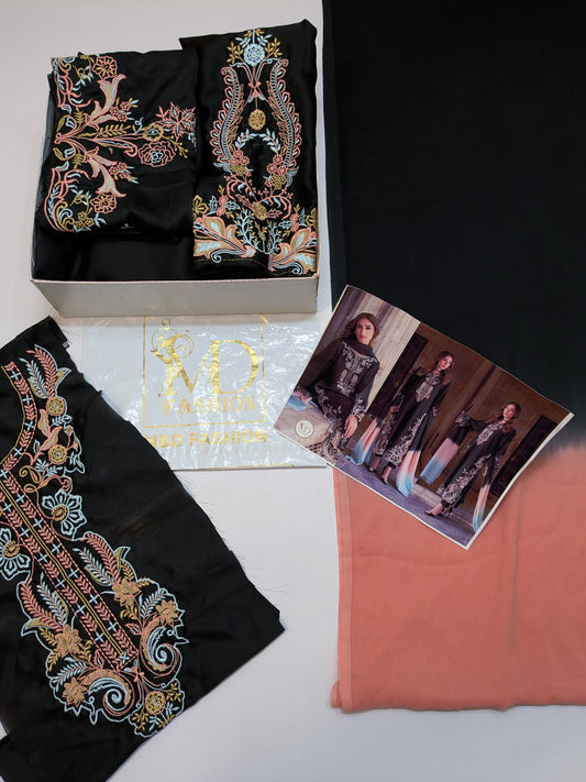 ETHENIC INSPIRED BLACK SILK EMBROIDERED KAFTAAN