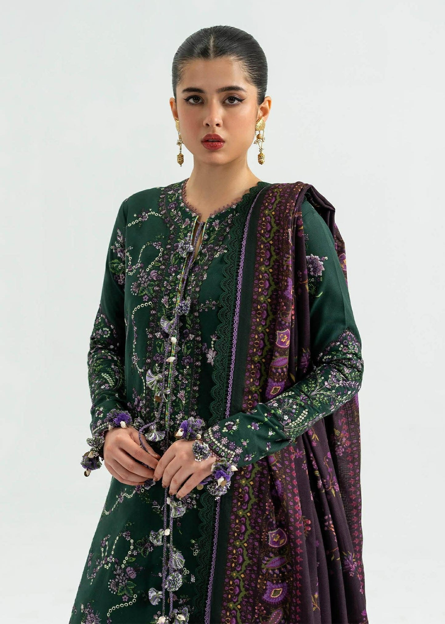 MOHSIN NAVEED RANJHA KHADDAR EMBROIDERED GREEN DRESS