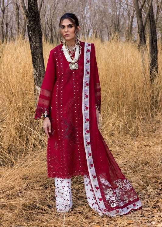 SAIRA SHAKIRA SHAMS CHIKENKARI LAWN RED WHITE