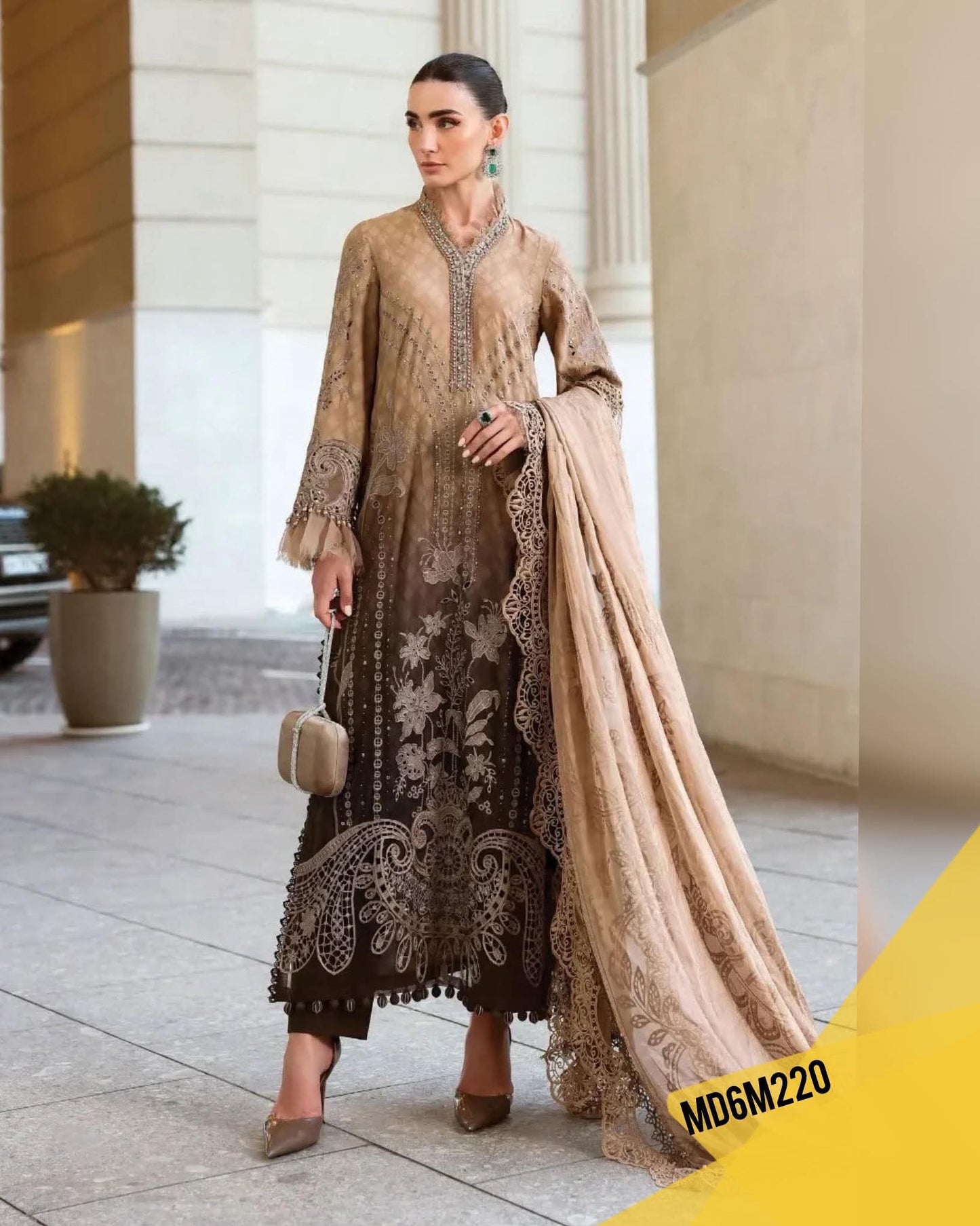MARIA B LUXURIOUS TYE DYE LAWN COFFEE MBD01