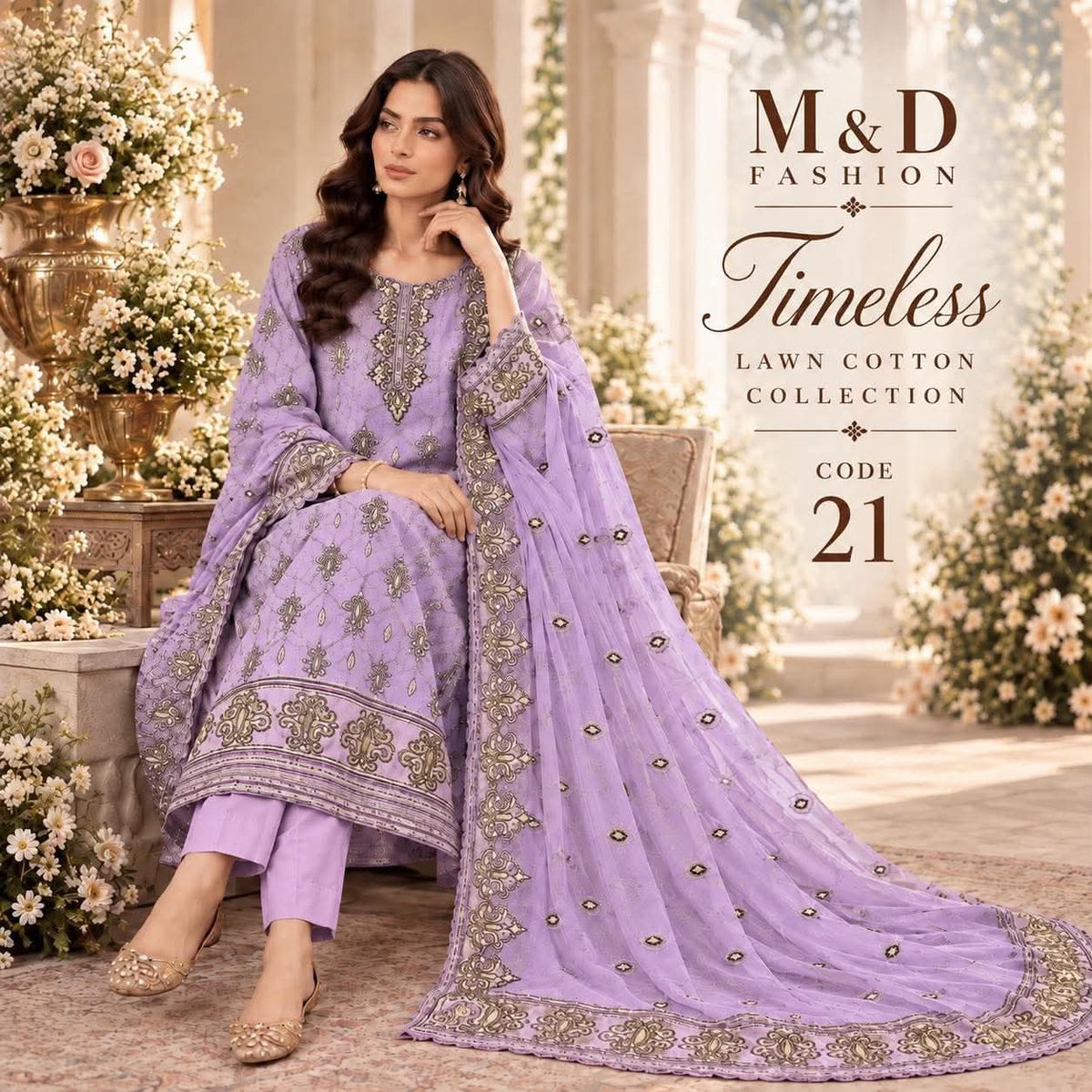 TIMELESS 21 LIGHT LAVENDER LAWN COTTON WITH CHIFFON DUPPATA
