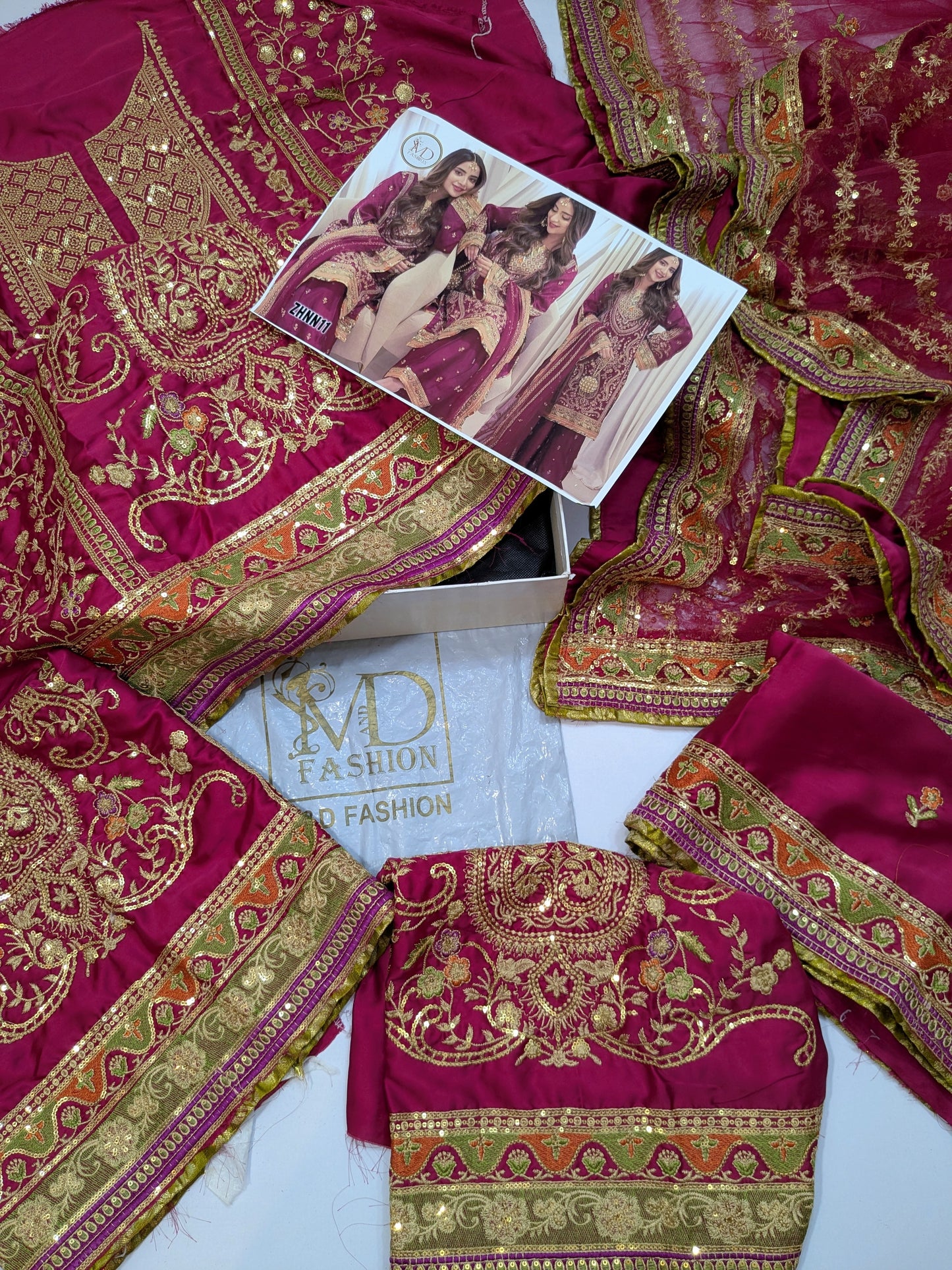 ANEELA SABOOR CHARMEUSE SILK EMBROIDERED DRESS