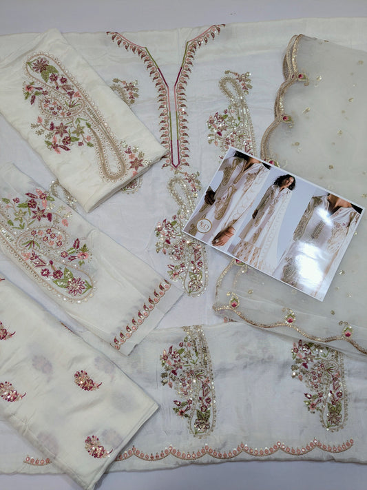 ZARA SHAHJAHAN SILK EMBROIDERED CREAM 3pcs