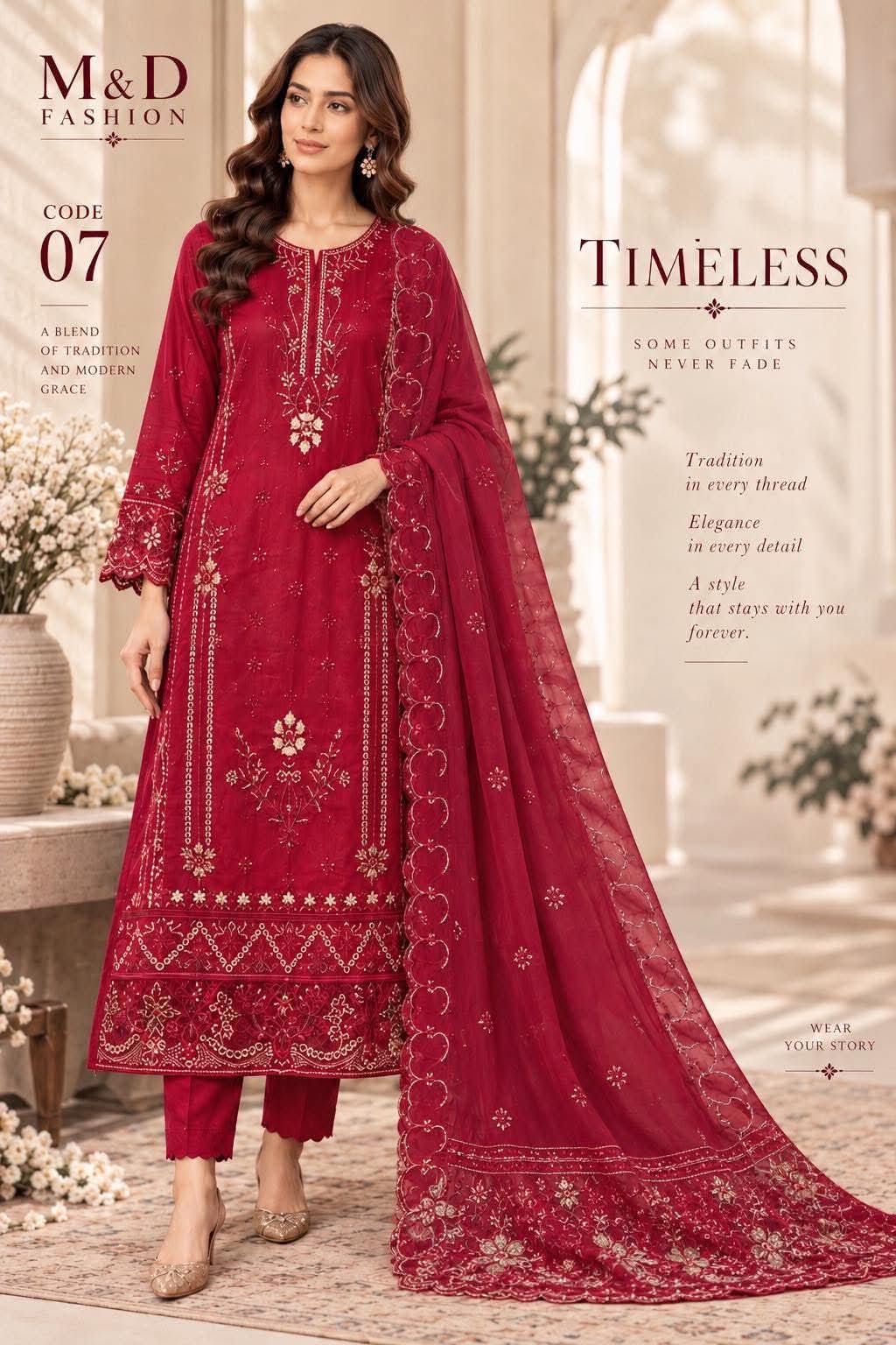 MAHIRA 07 REDDISH PINK LAWN COTTON DRESS WITH CHIFFON DUPPATA