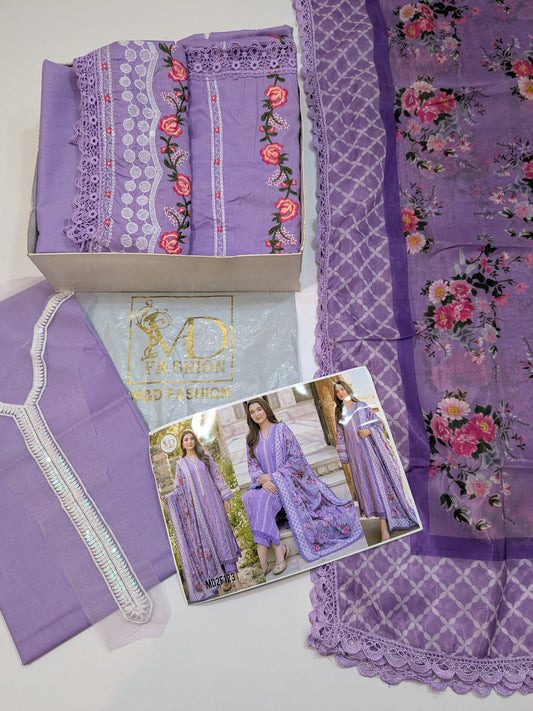 ANEELA LUXURIOUS PURPLE LAWN WITH SILK DUPPATA