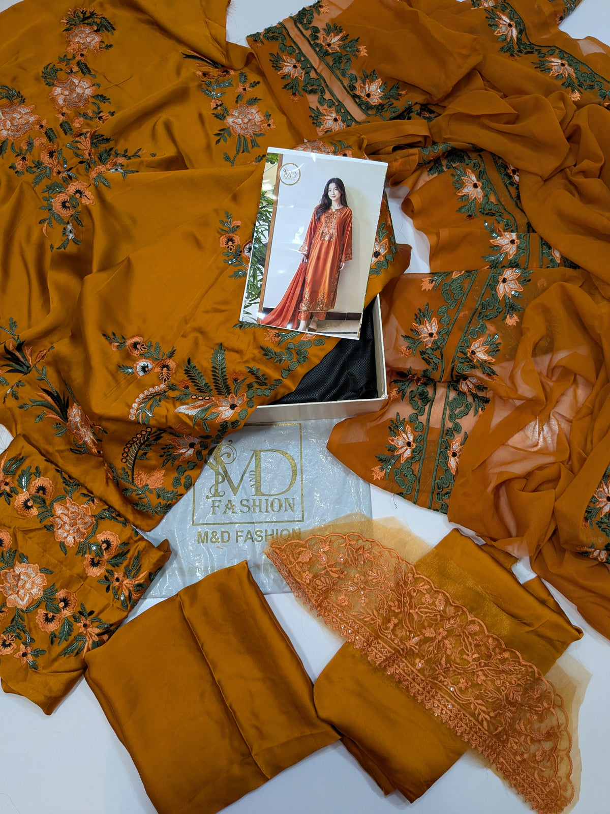 MAHIRA NOOR SILK RUST EMBROIDERED 3PCS