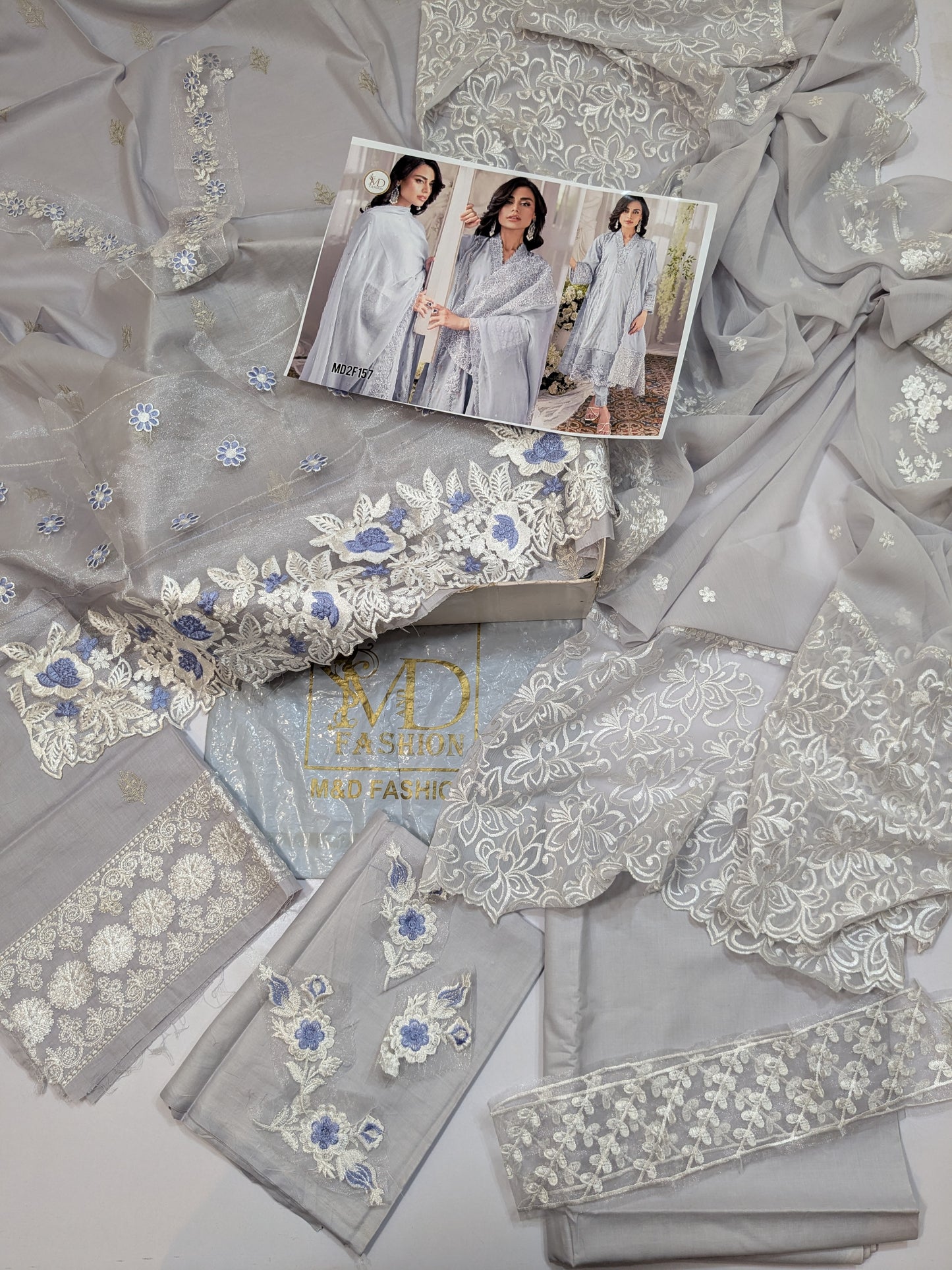 AZURE BREEZE LAWN ICE GREY EMBROIDERED