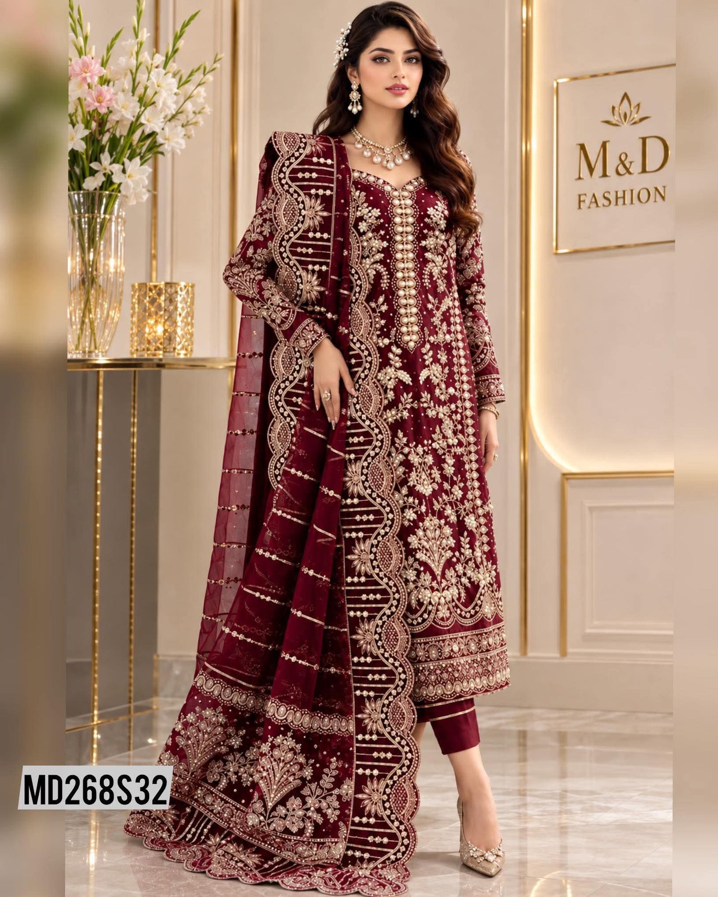 GULAL INSPIRED IZAR MAROON HANDWORK FORMAL