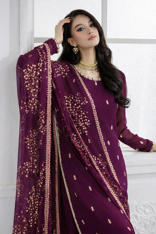 KHIMKHUAB PURPLE CHIFFON EMBROIDERED