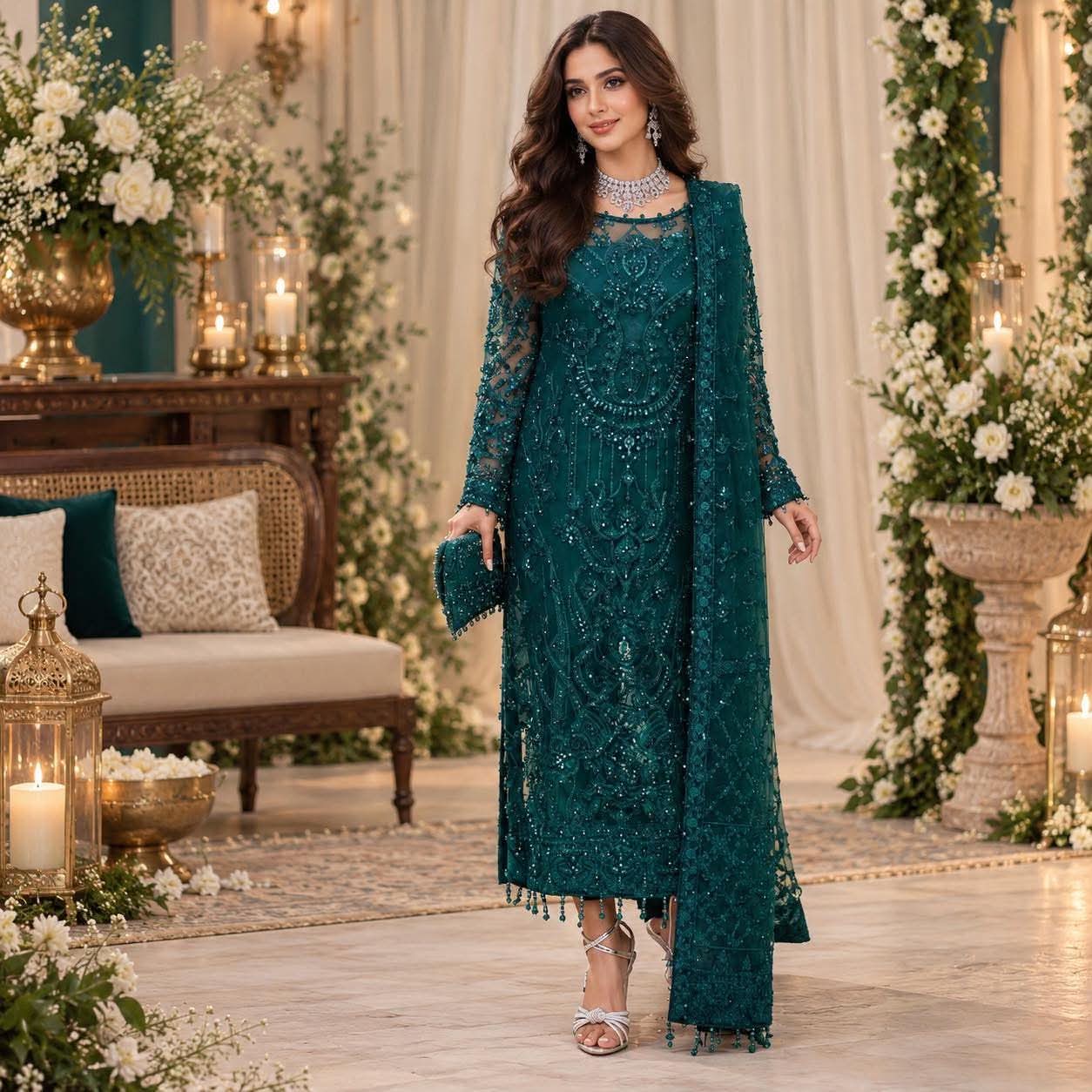 KANWAL MALIK EMERALD GREEN FORMAL WEAR