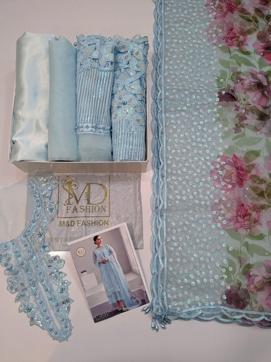 BAROQUE PEARL ICE BLUE ORGANZA EMBROIDERED
