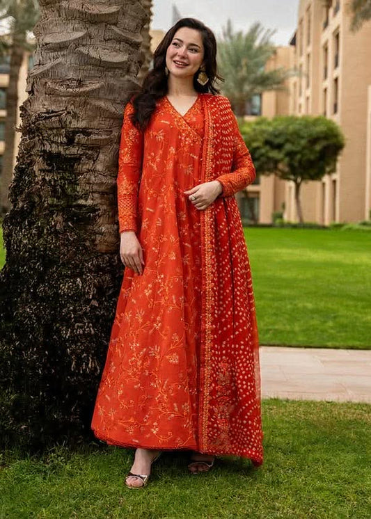 FAIZA SAQLAIN RUST DENISA LAWN HEAVY EMBROIDERED