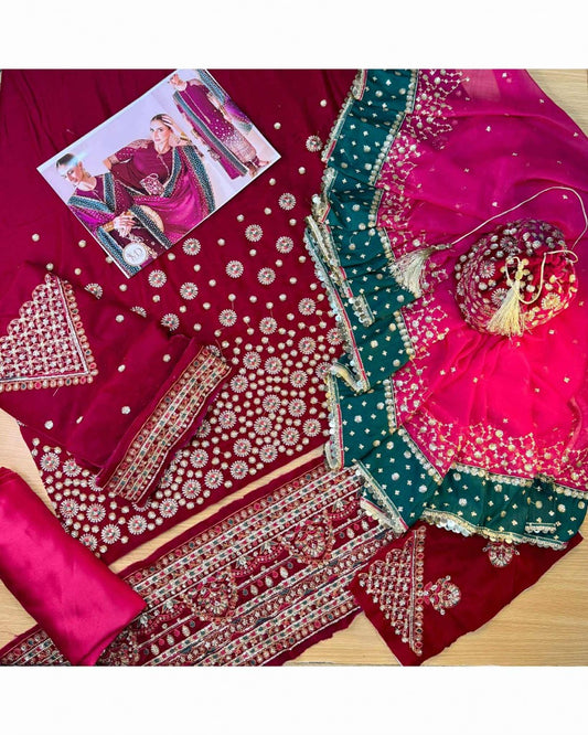 Jazmin Rani Pink Velvet Dress With Potli Bag