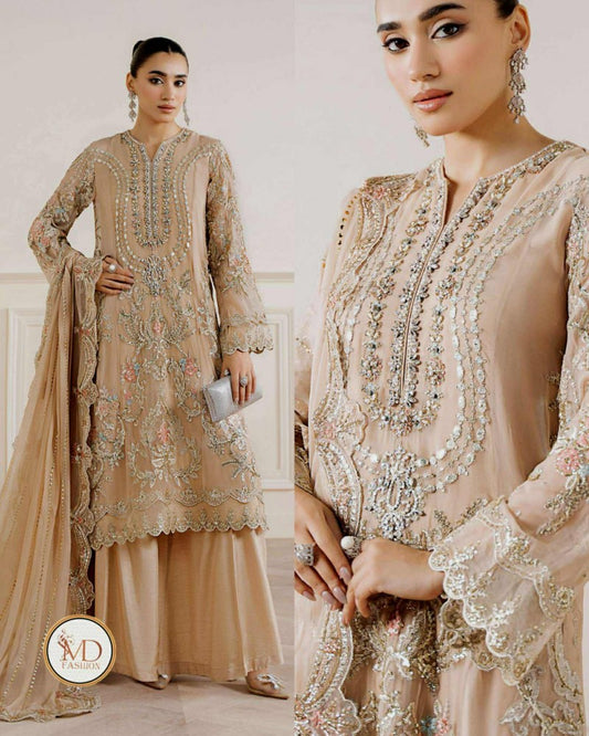 Maria B Chiffon Embroidered Dress