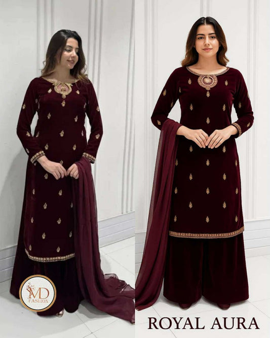 Baroque Burgundy Handwork Velvet Dress