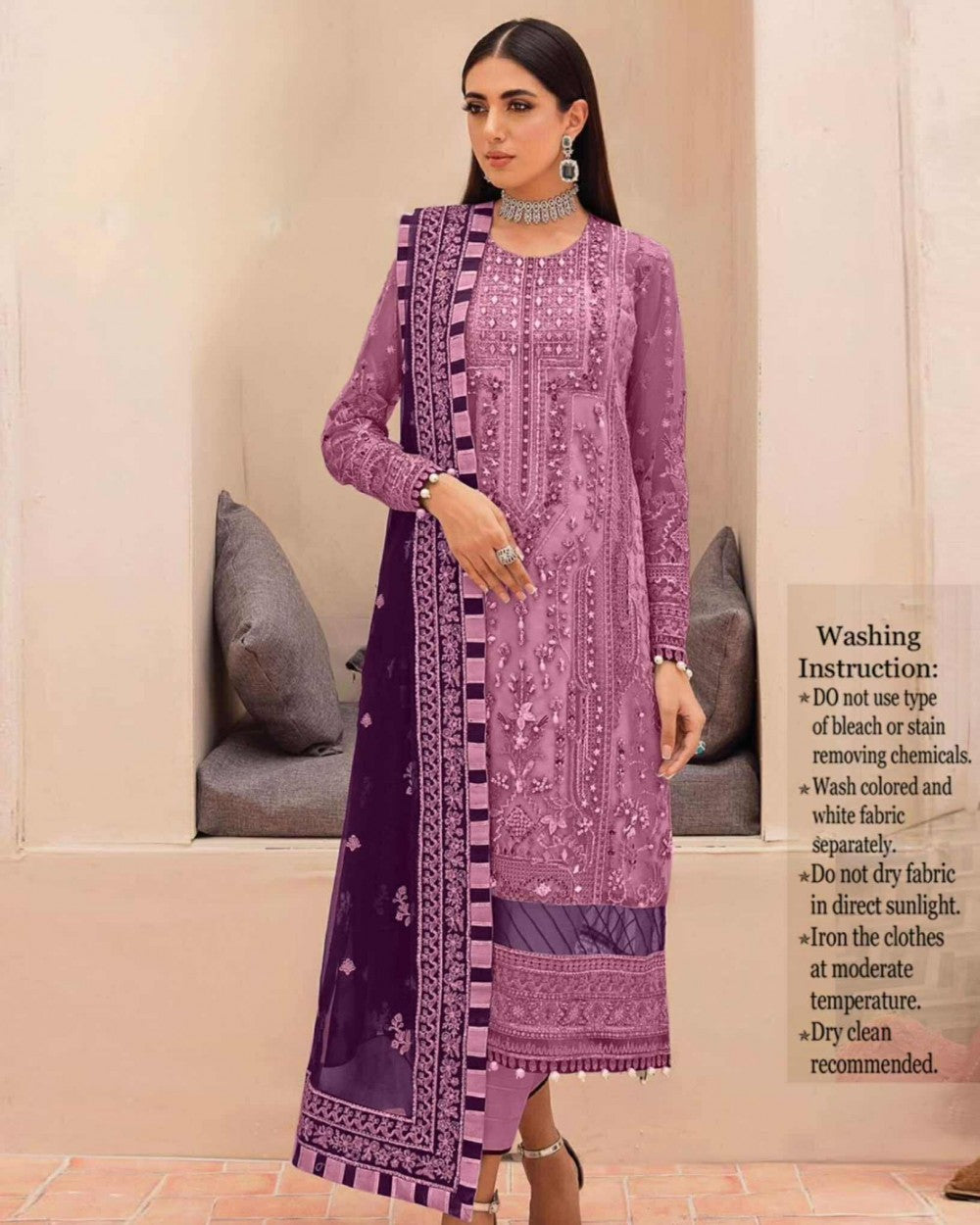 Baroque Purple Blush Heavy Embroidered Dress