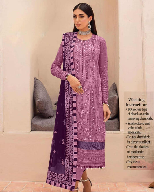 Baroque Purple Blush Heavy Embroidered Dress