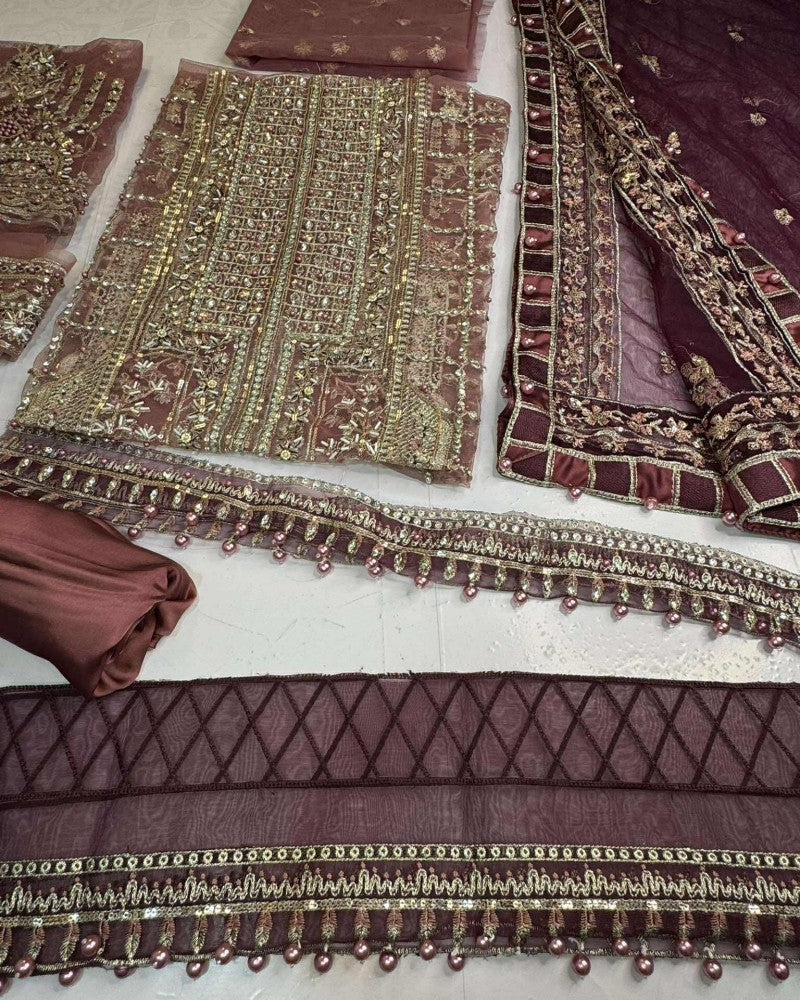 Baroque Purple Blush Heavy Embroidered Dress