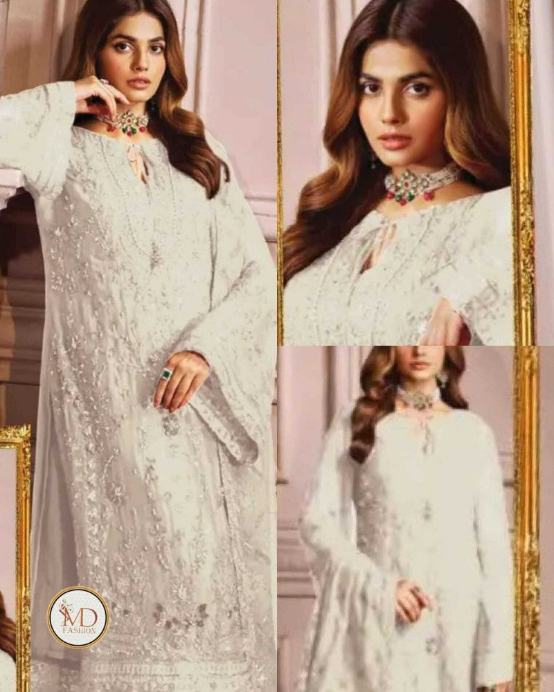 Emaan Adeel Pearl White Dress With Crystal Work