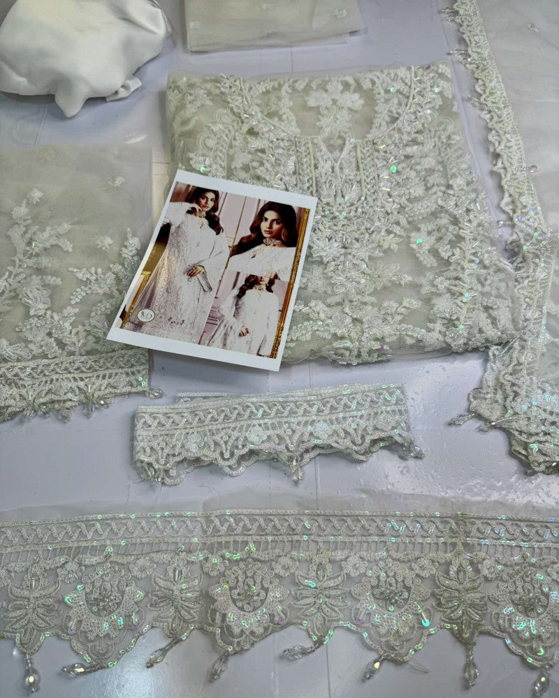 Emaan Adeel Pearl White Dress With Crystal Work