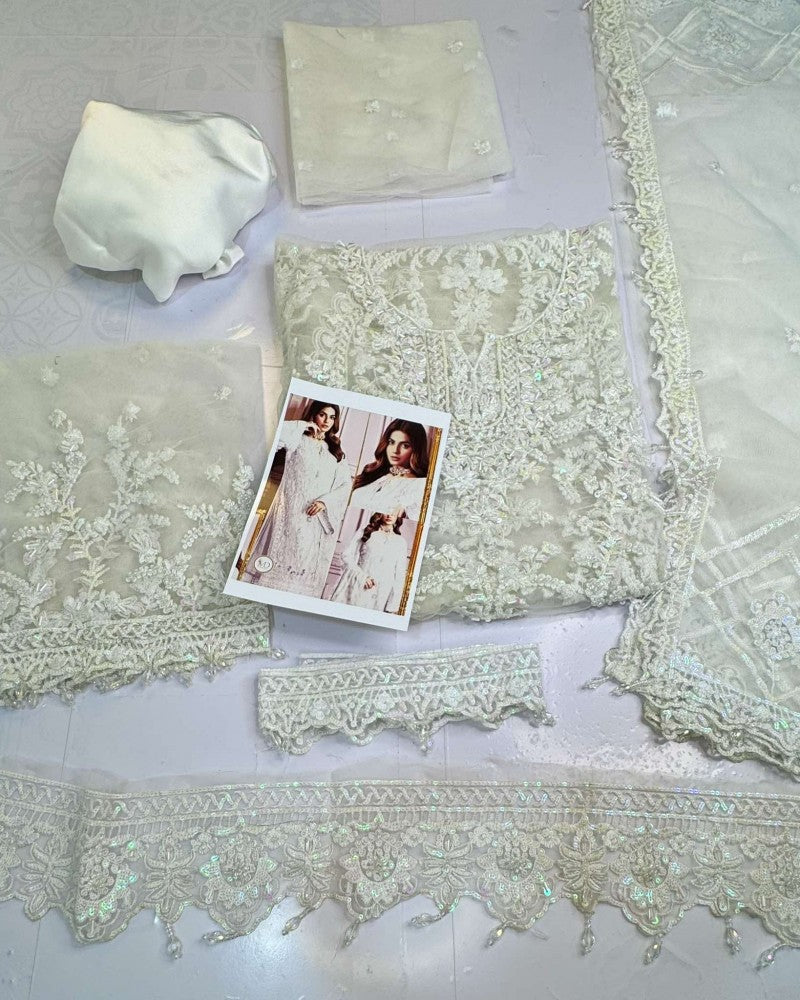 Emaan Adeel Pearl White Dress With Crystal Work