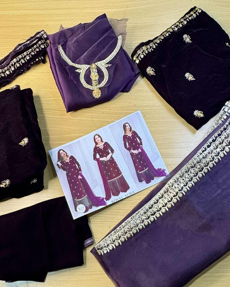 Baroque Burgundy Handwork Velvet Dress