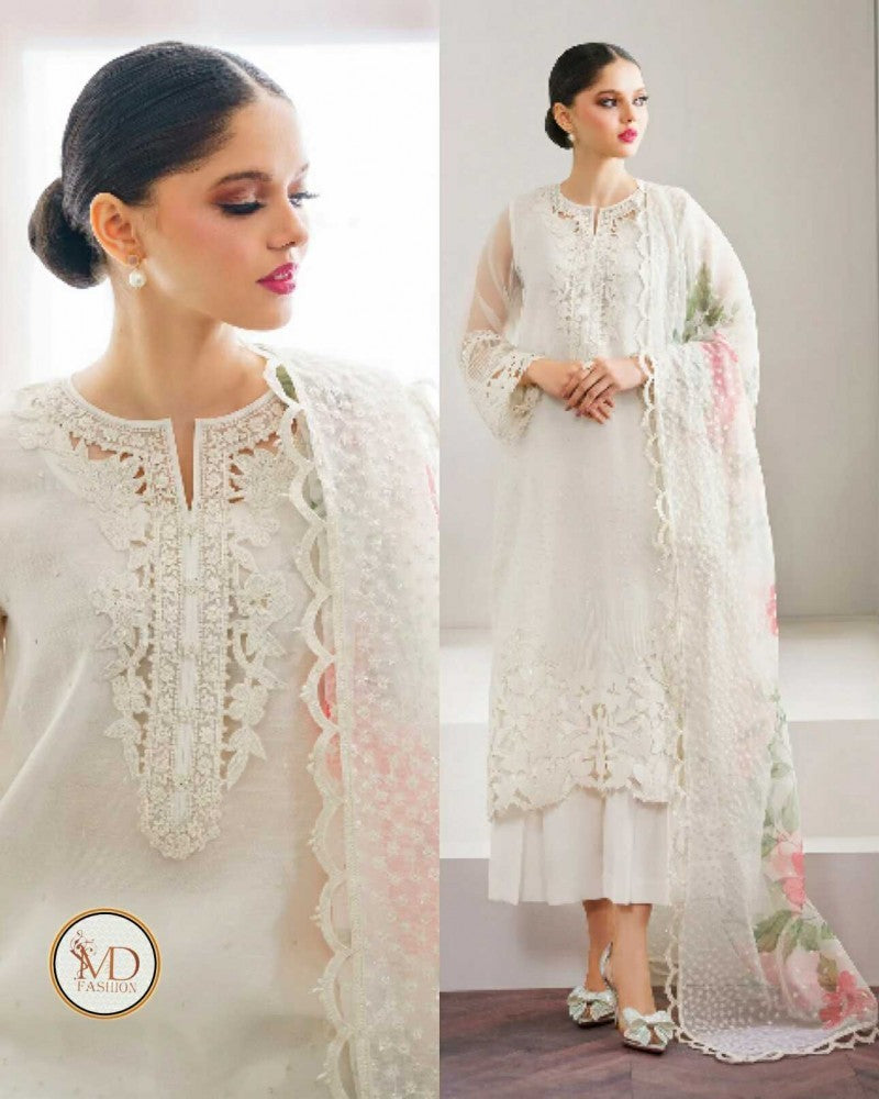 Baroque Pearl White Heavily Embroidered