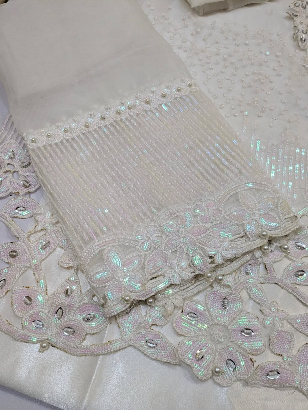 Baroque Pearl White Heavily Embroidered