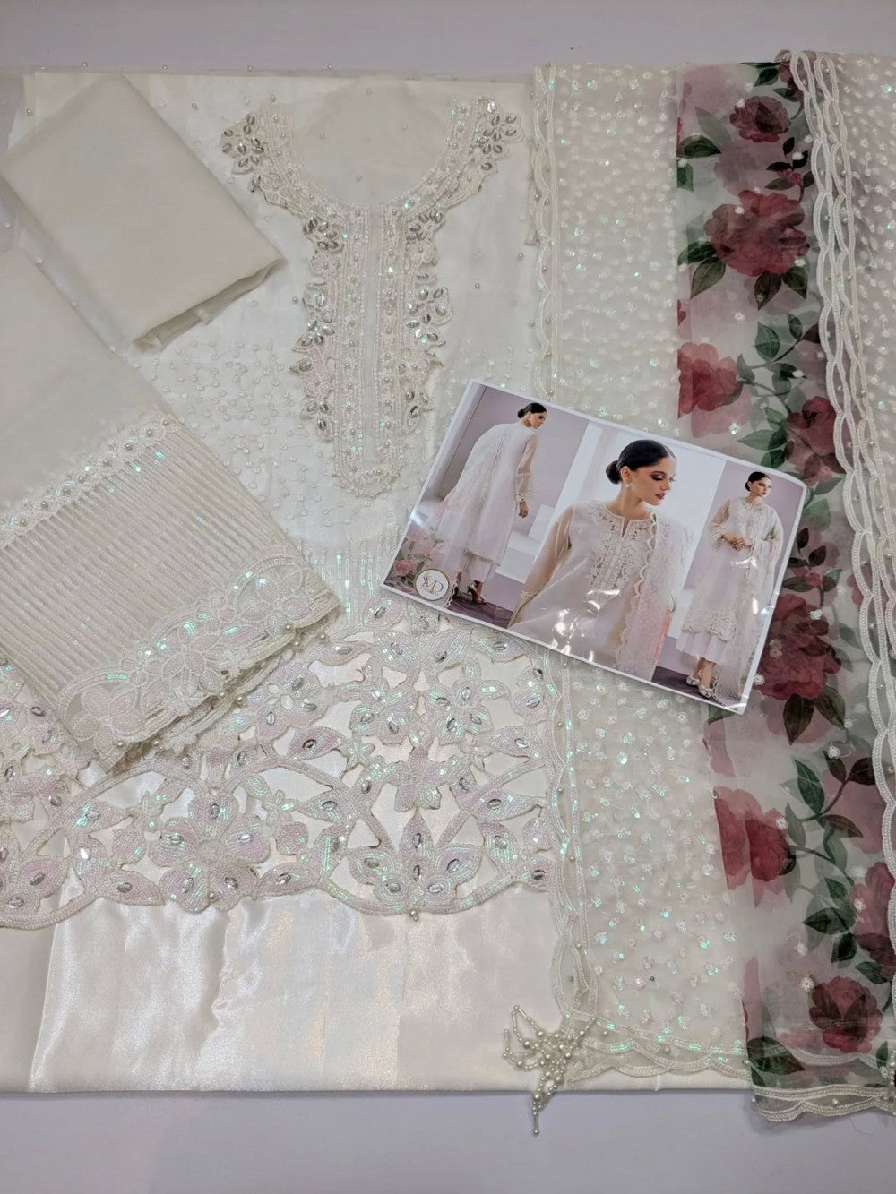 Baroque Pearl White Heavily Embroidered