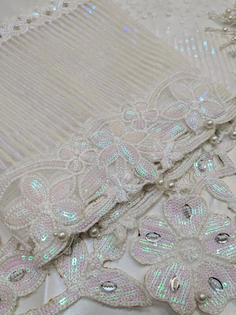 Baroque Pearl White Heavily Embroidered
