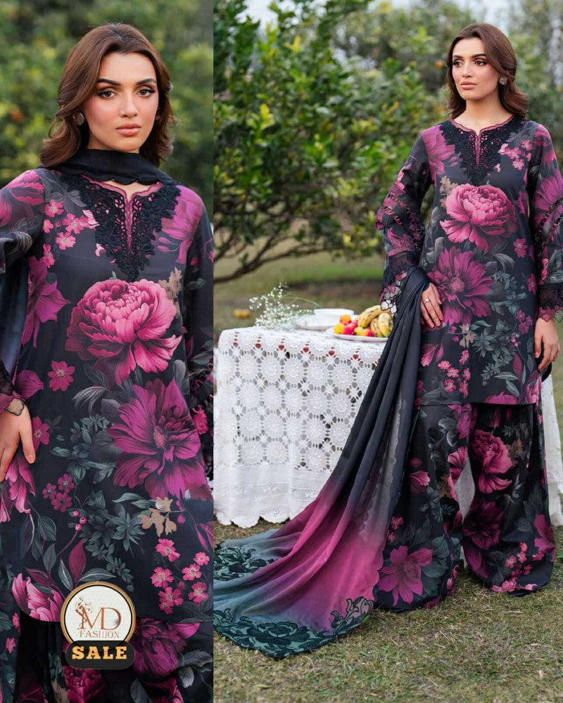 Iznik Demanded Lawn With Multi Motiv Border Duppata