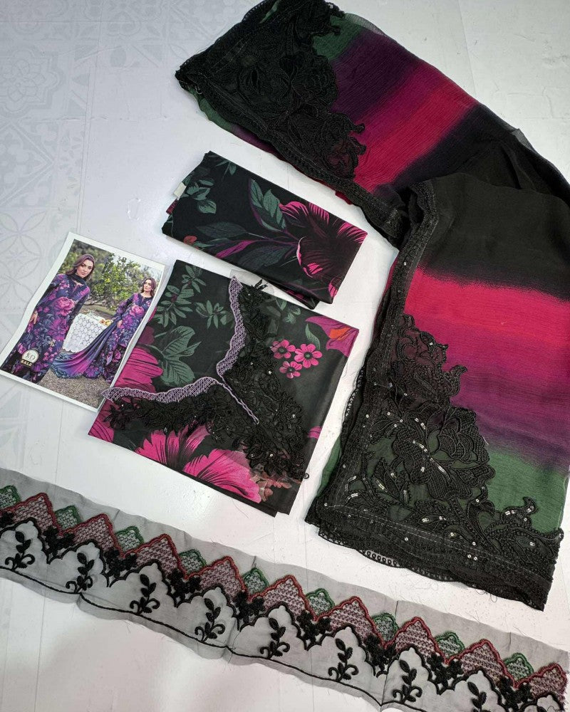 Iznik Demanded Lawn With Multi Motiv Border Duppata