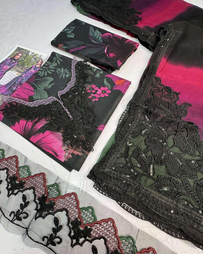 Iznik Demanded Lawn With Multi Motiv Border Duppata