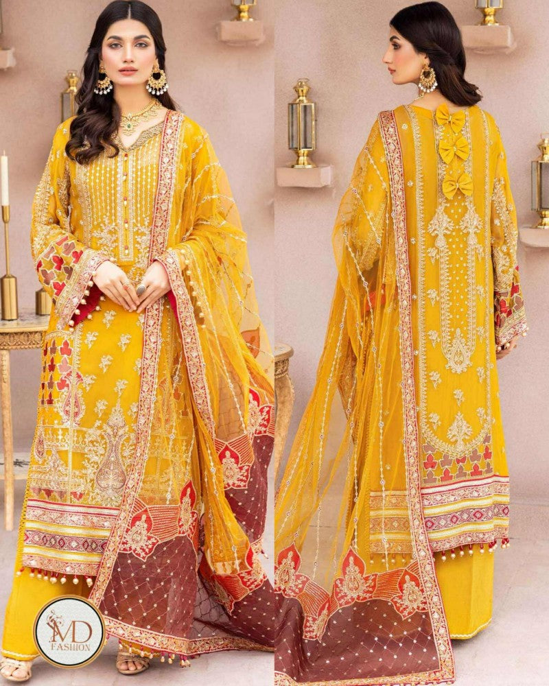 Adan Libas Mustard Maroon Embroidered Haldi Dress