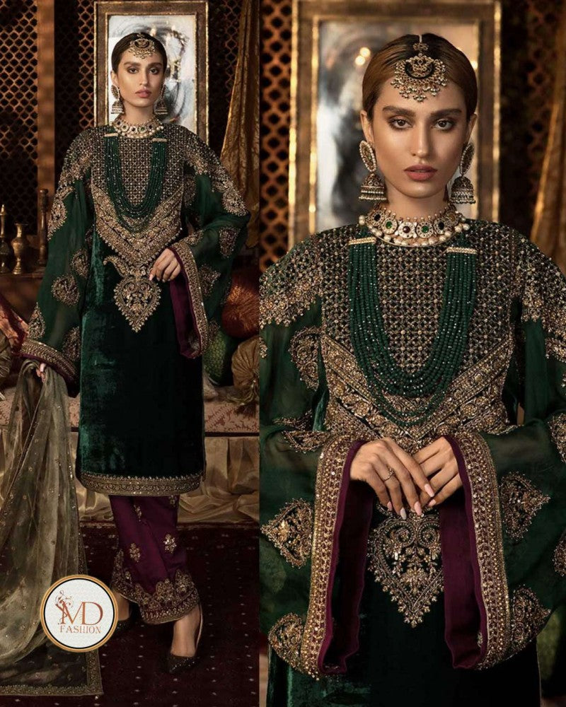 Maria B Intizar Velvet Green Dress
