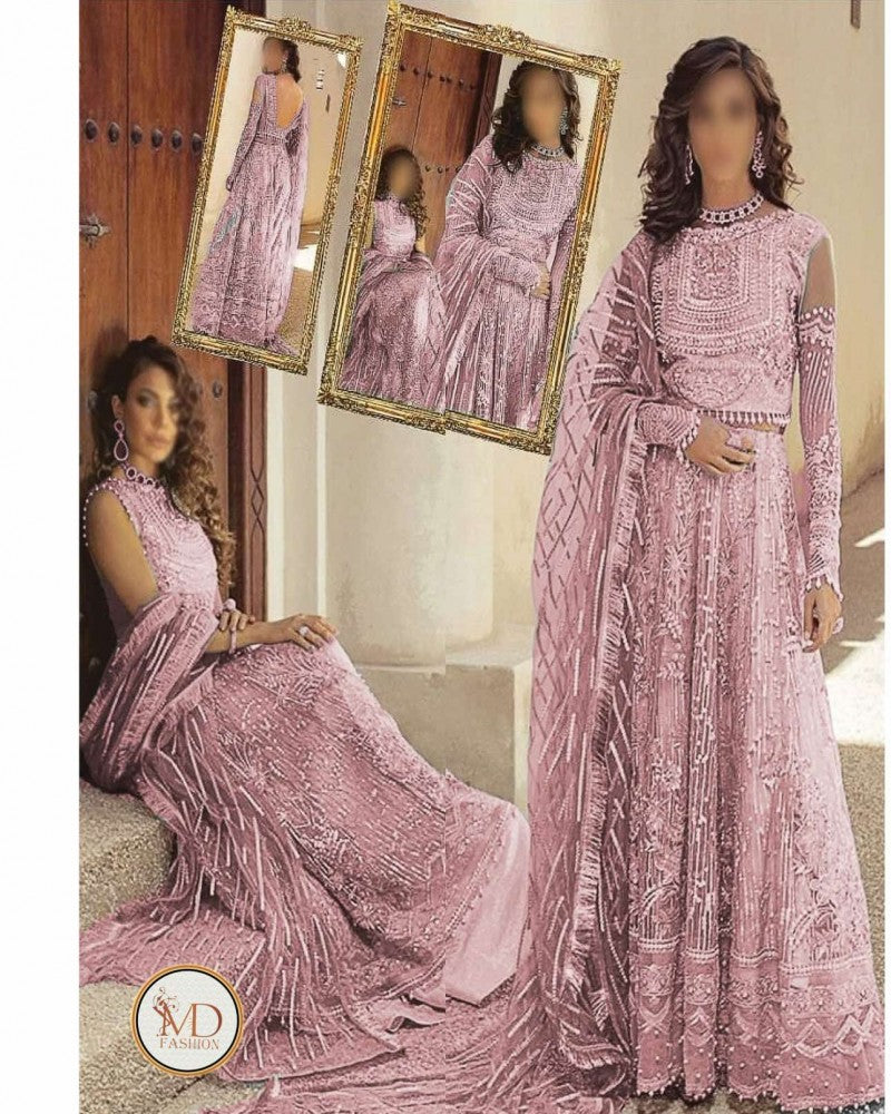 Mushq Nigar Ocean Waves Powder Blush Net Embroidered