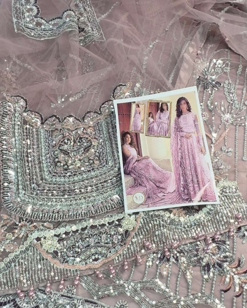 Mushq Nigar Ocean Waves Powder Blush Net Embroidered