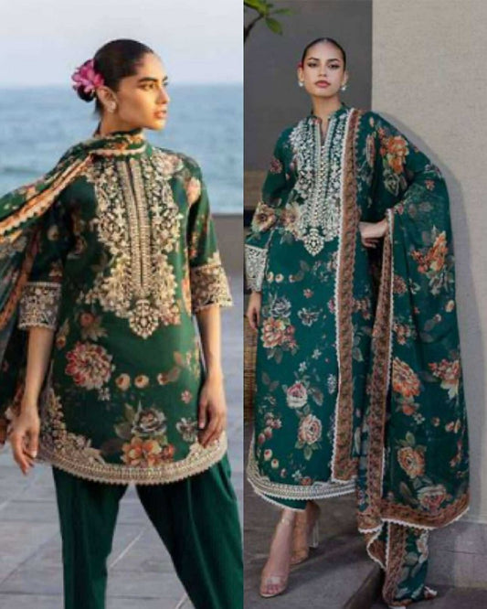 Zainab Chotani Green Lawn Embroidered Dress