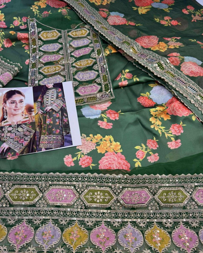 Kareena Charmeuse Silk Green Embroidered Dress