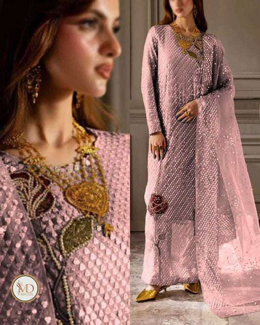 Nureh Twinkle Tea Pink Sequence Embroidered