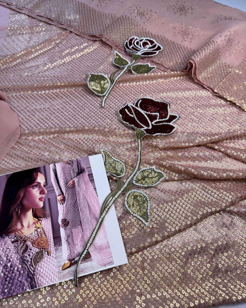 Nureh Twinkle Tea Pink Sequence Embroidered