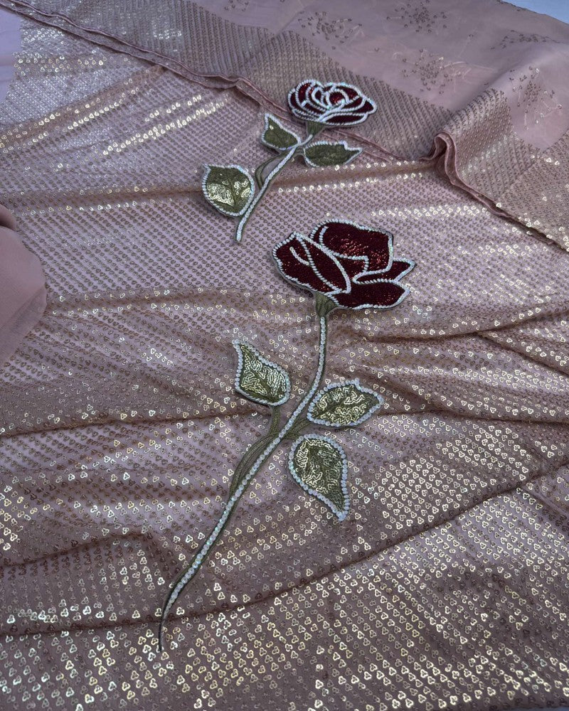 Nureh Twinkle Tea Pink Sequence Embroidered