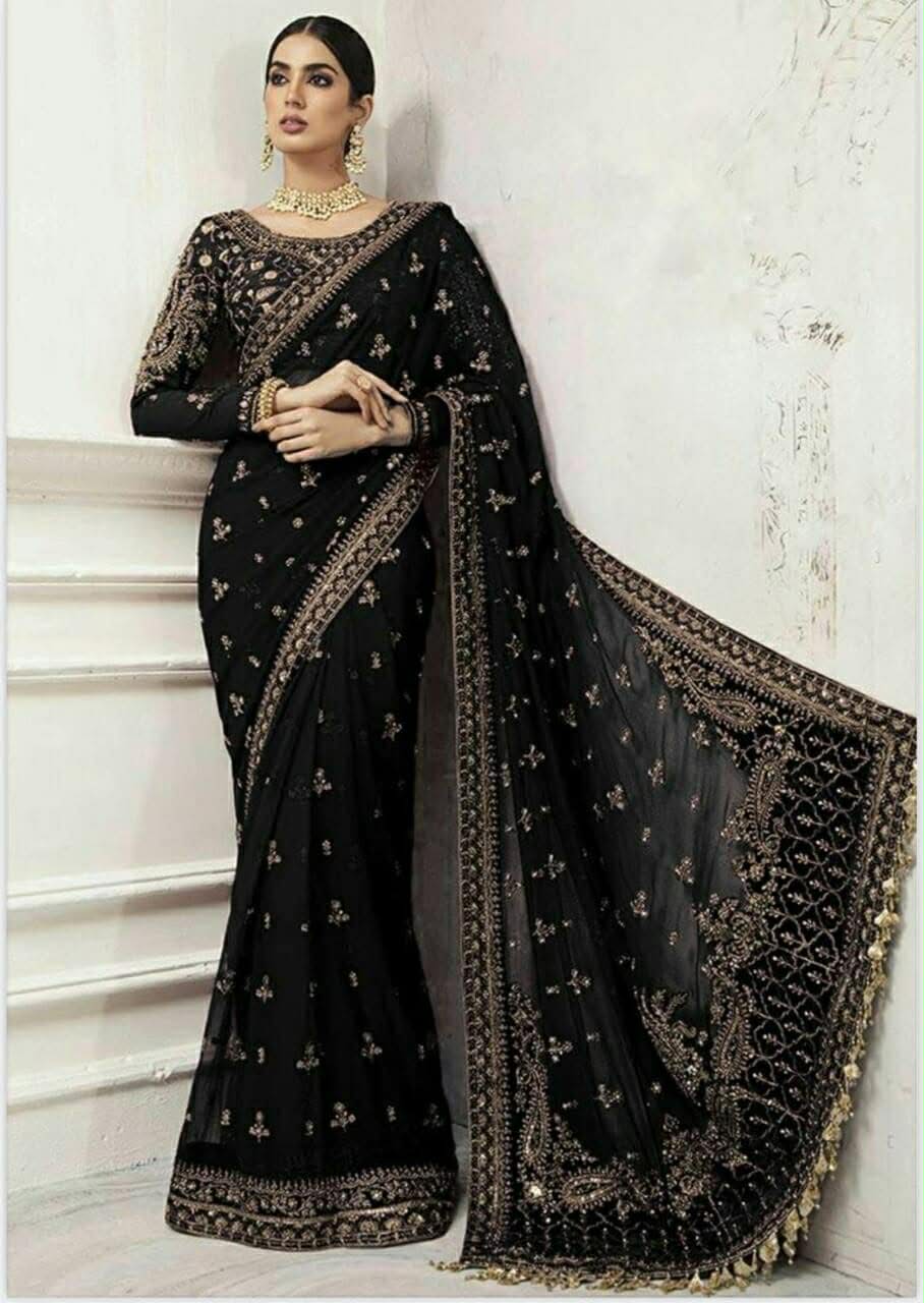 MARIA B BLACK GOLD EMBROIDERED SAREE