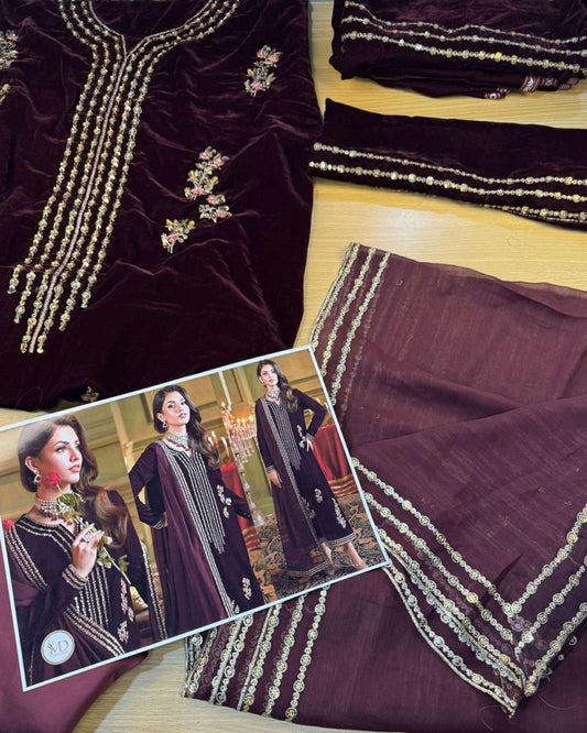 Charisma Velvet Maroon Han Embellished Dress